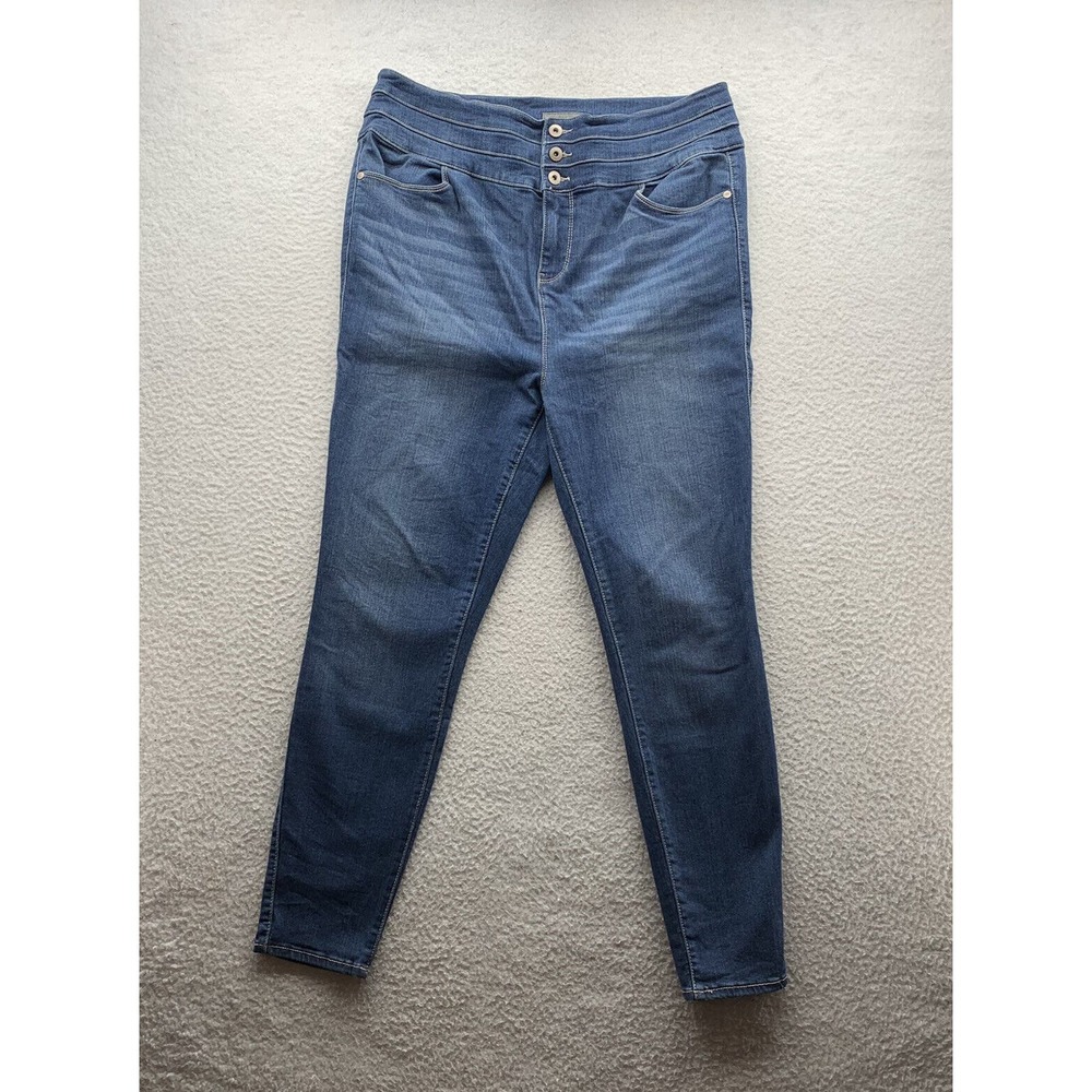 Torrid Skinny Jeans Womens 16R 40x28 Stretch 3 Button Blue Stone Wash Whiskered